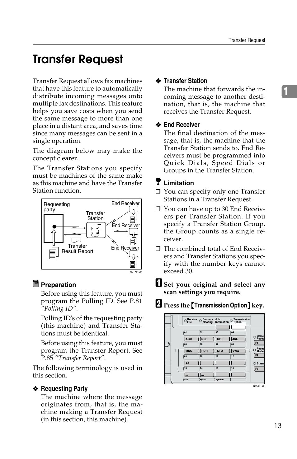 1transfer request | Savin F ax Machine 1018 User Manual | Page 96 / 193