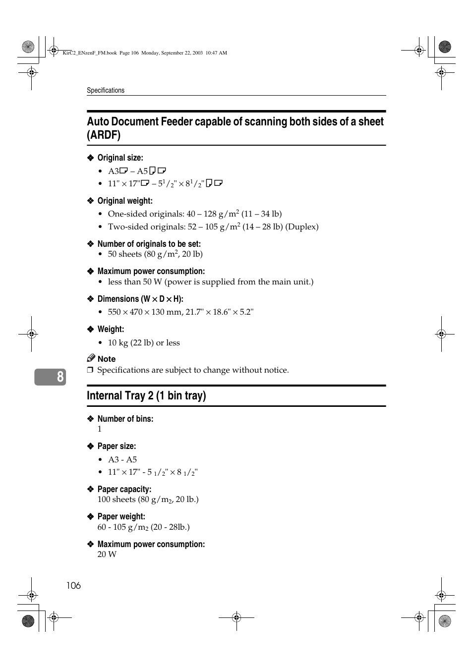 Internal tray 2 (1 bin tray) | Savin 4015 User Manual | Page 118 / 128