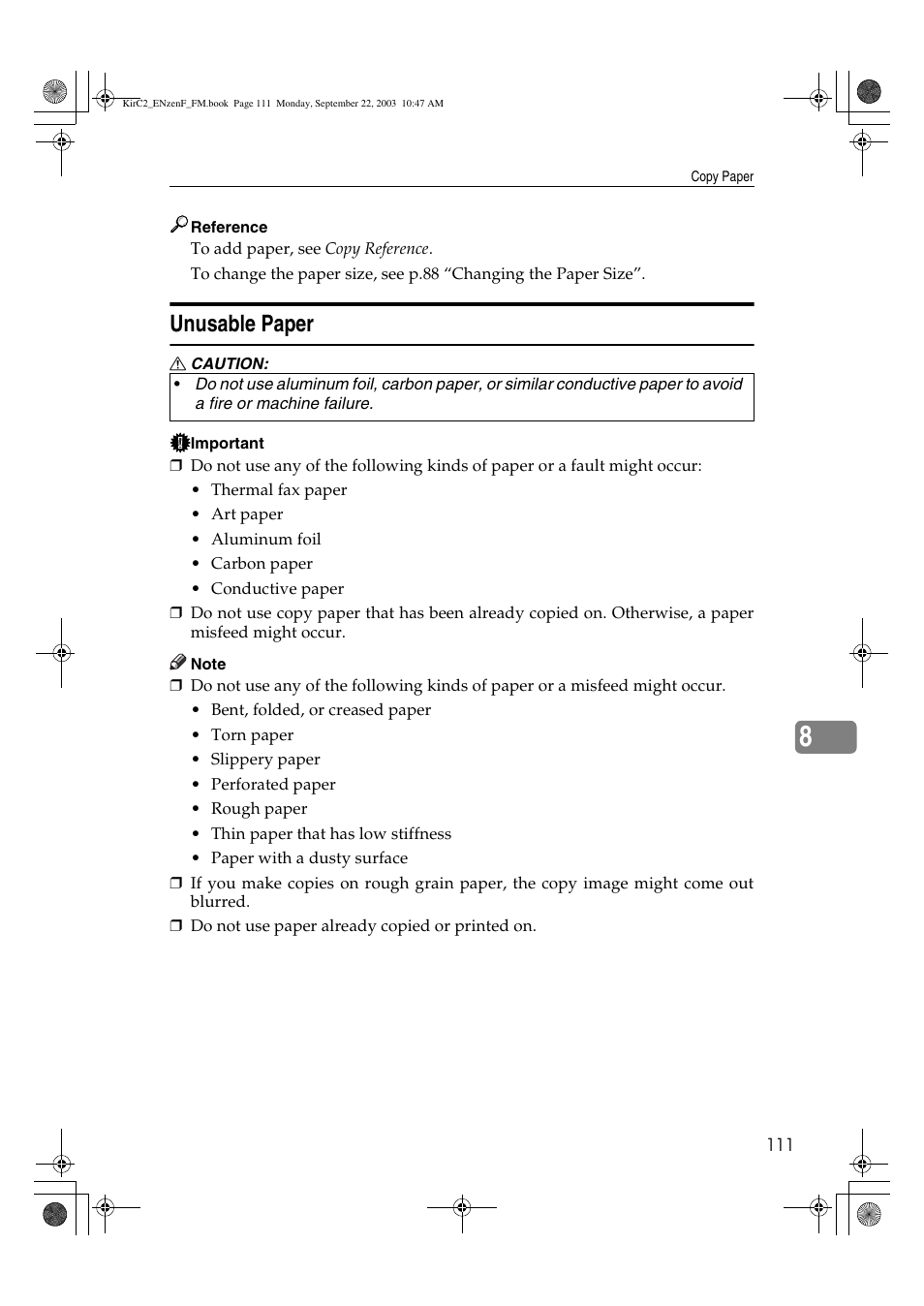 Unusable paper | Savin 4015 User Manual | Page 123 / 128