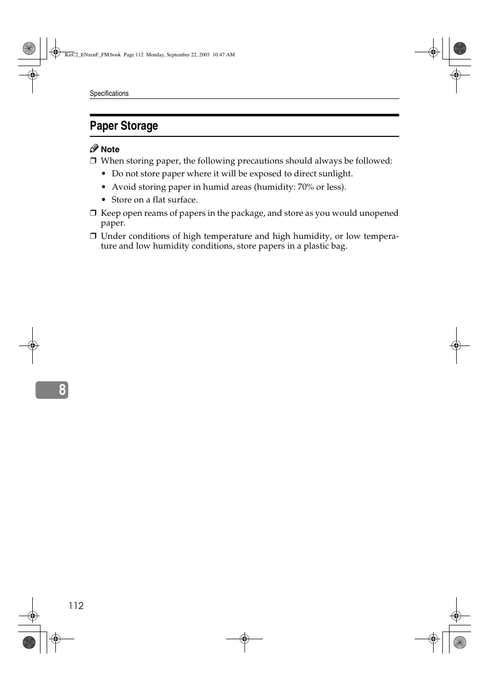 Paper storage | Savin 4015 User Manual | Page 124 / 128