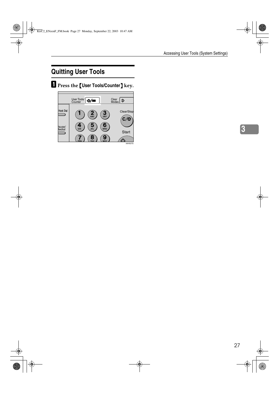 Quitting user tools, Press the {{{{ user tools/counter }}}} key | Savin 4015 User Manual | Page 39 / 128