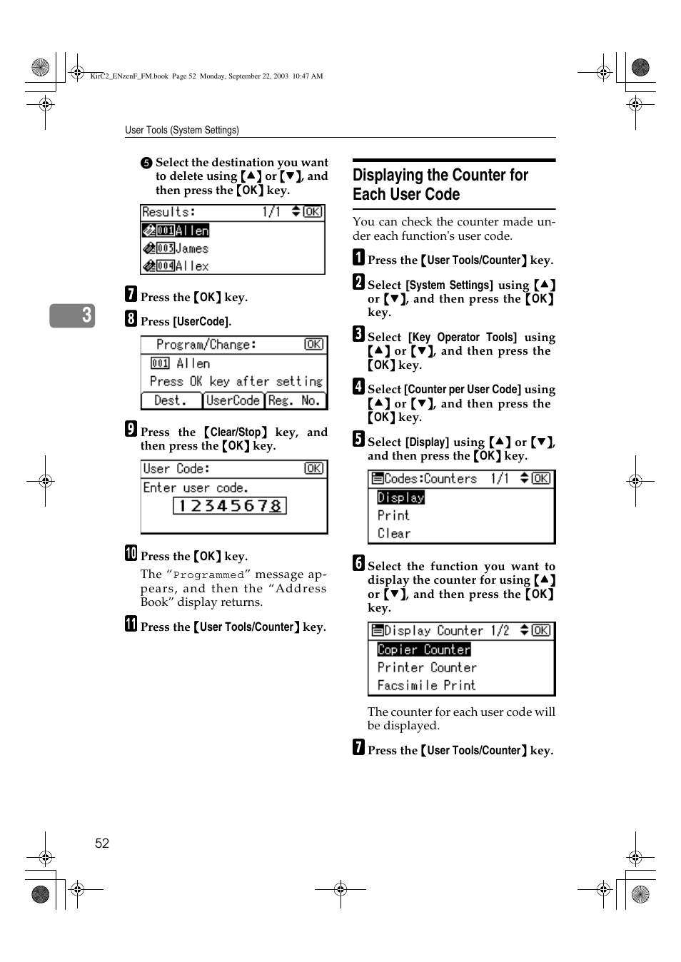 Displaying the counter for each user code | Savin 4015 User Manual | Page 64 / 128