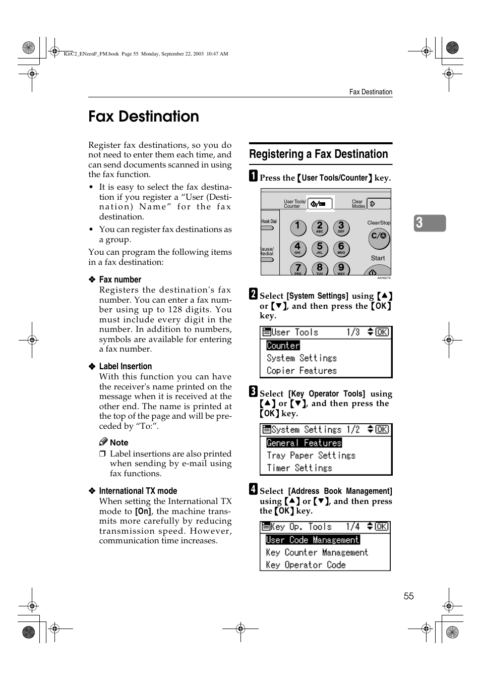 3fax destination, Registering a fax destination | Savin 4015 User Manual | Page 67 / 128