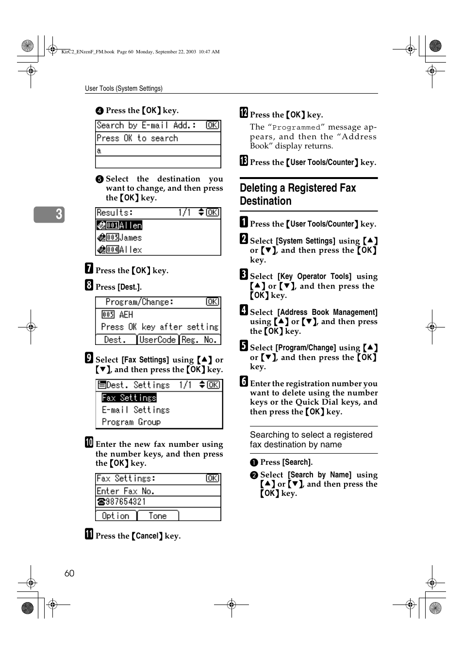Deleting a registered fax destination | Savin 4015 User Manual | Page 72 / 128