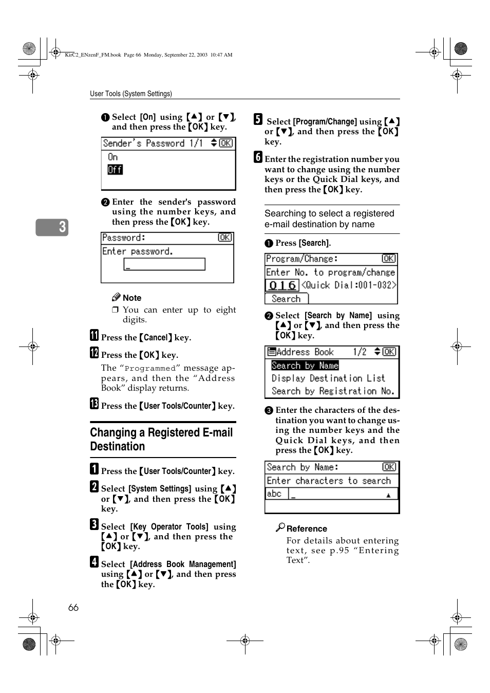 Changing a registered e-mail destination | Savin 4015 User Manual | Page 78 / 128