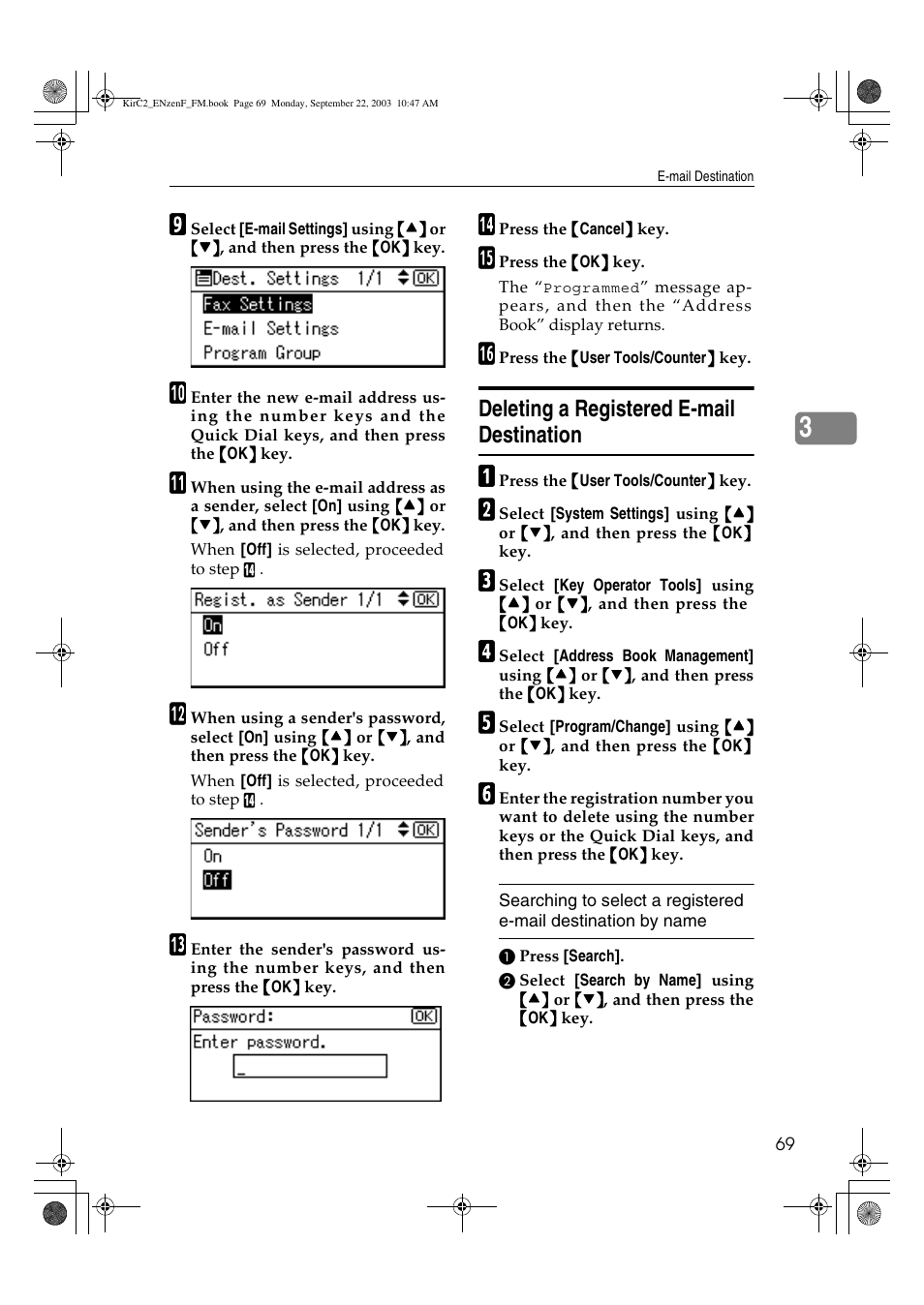 Deleting a registered e-mail destination | Savin 4015 User Manual | Page 81 / 128