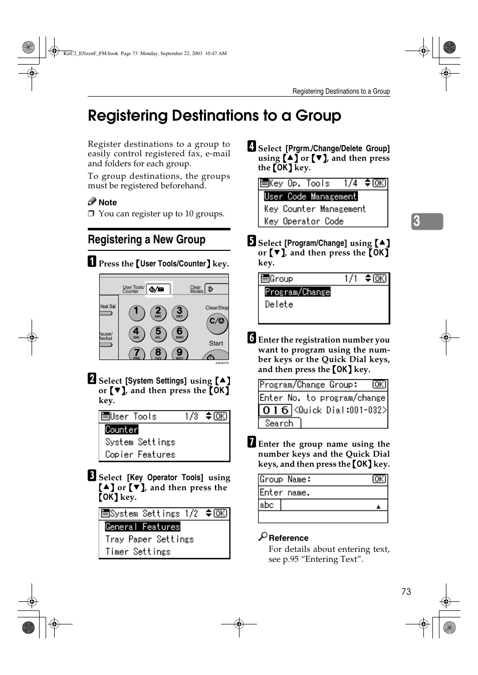 3registering destinations to a group, Registering a new group | Savin 4015 User Manual | Page 85 / 128