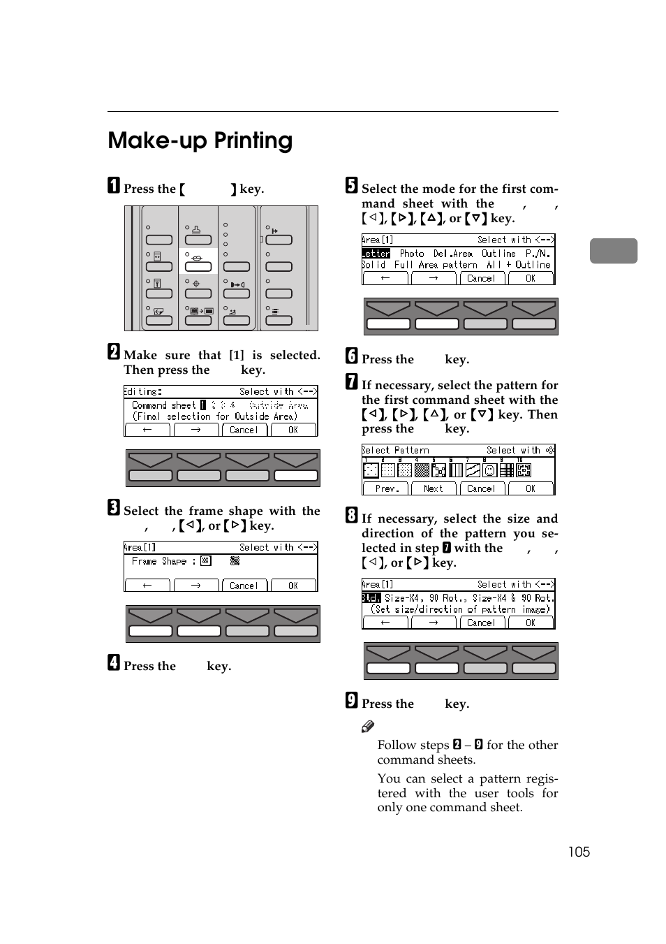 P.105 “make-up printing, Make-up printing, 2make-up printing | Savin 5450 User Manual | Page 125 / 230