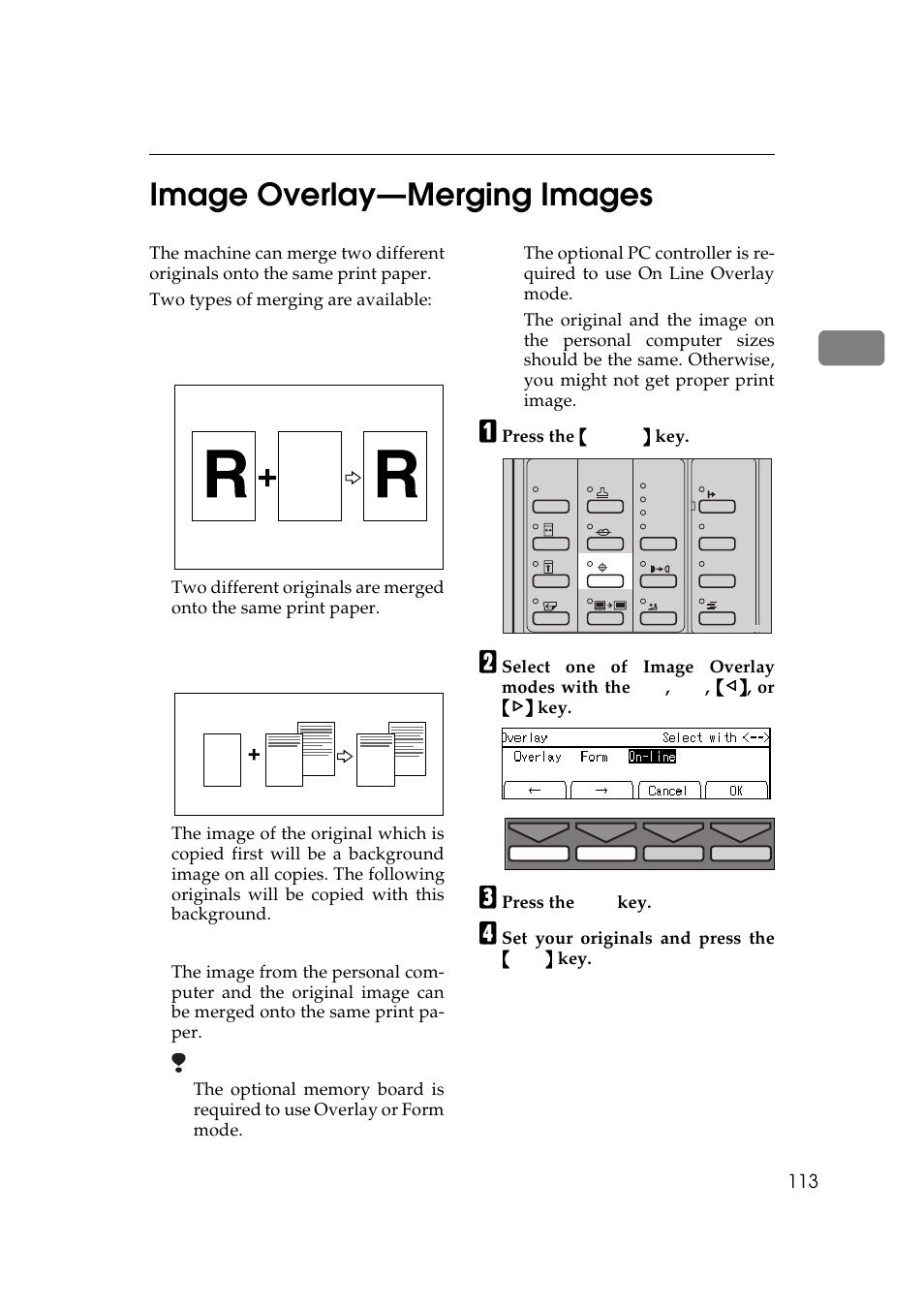 P.113 “image overlay, Merging images, Image overlay—merging images | 2image overlay—merging images | Savin 5450 User Manual | Page 133 / 230