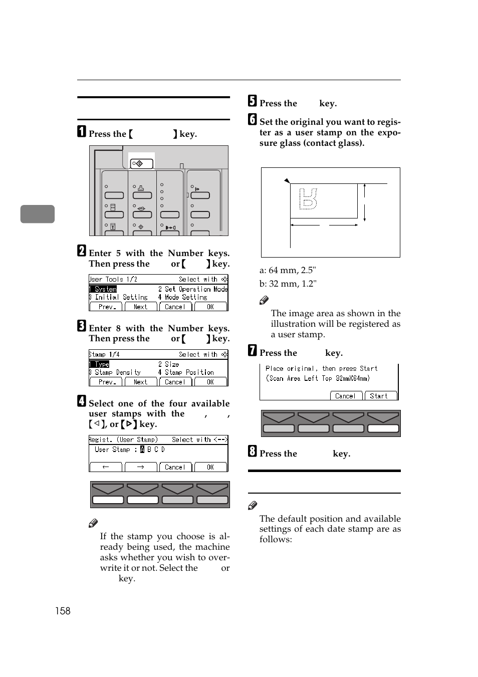 8 regist. (user) 5-11 position (date), P.158 “5-11, Position (date) | P.158 “5, 8 regist. (user), P.158 “5-8 regist, User), P.158 “5-11 position (date), 11 position (date) | Savin 5450 User Manual | Page 178 / 230