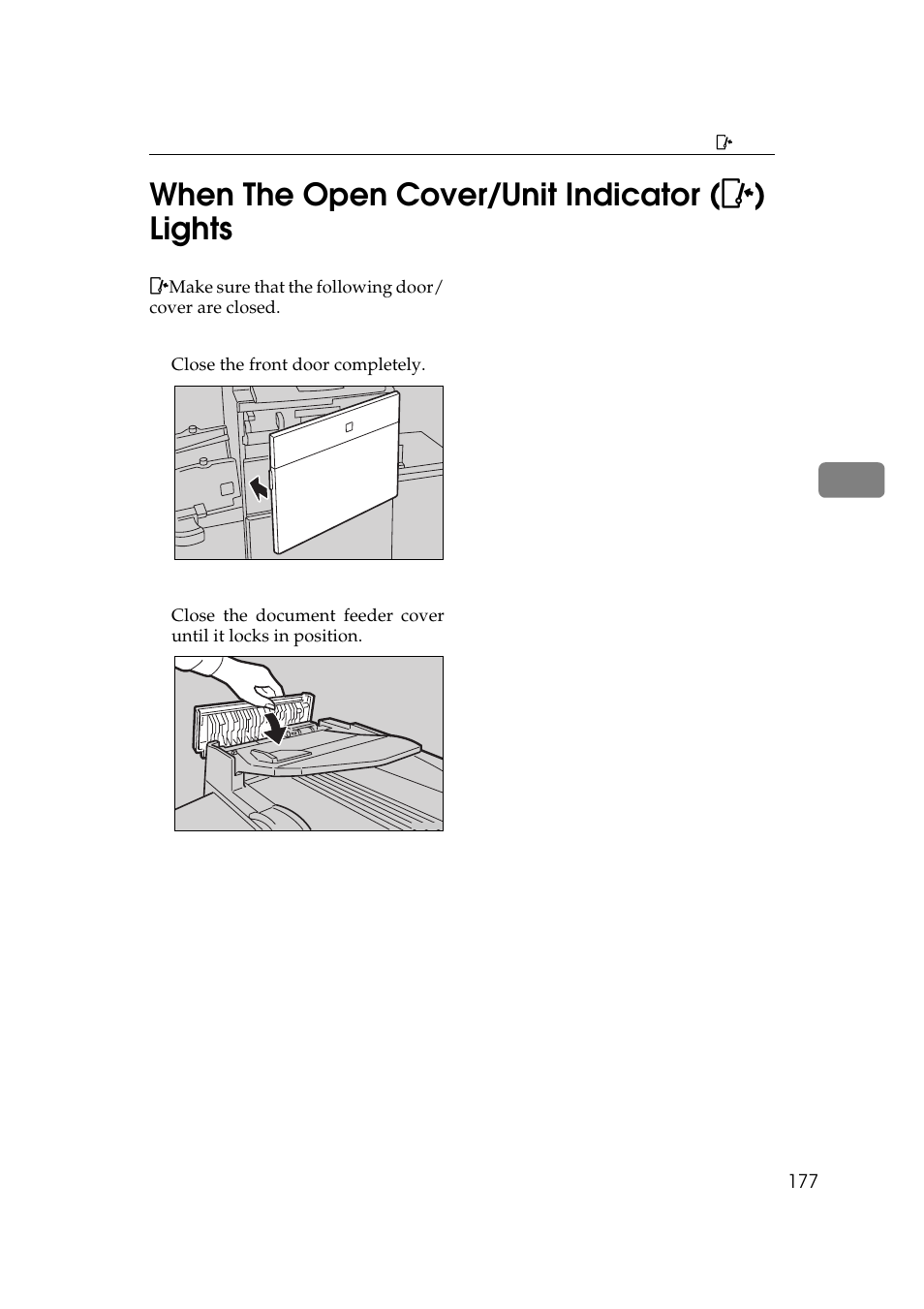 When the o, 4when the open cover/unit indicator ( m ) lights | Savin 5450 User Manual | Page 197 / 230