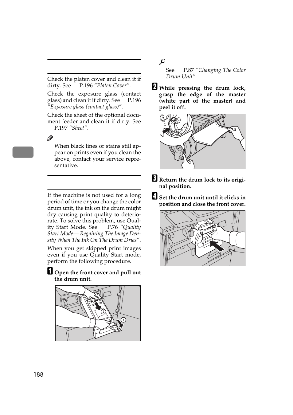 Black line/stain skipped prints, Black line/stain, Skipped prints | Savin 5450 User Manual | Page 208 / 230