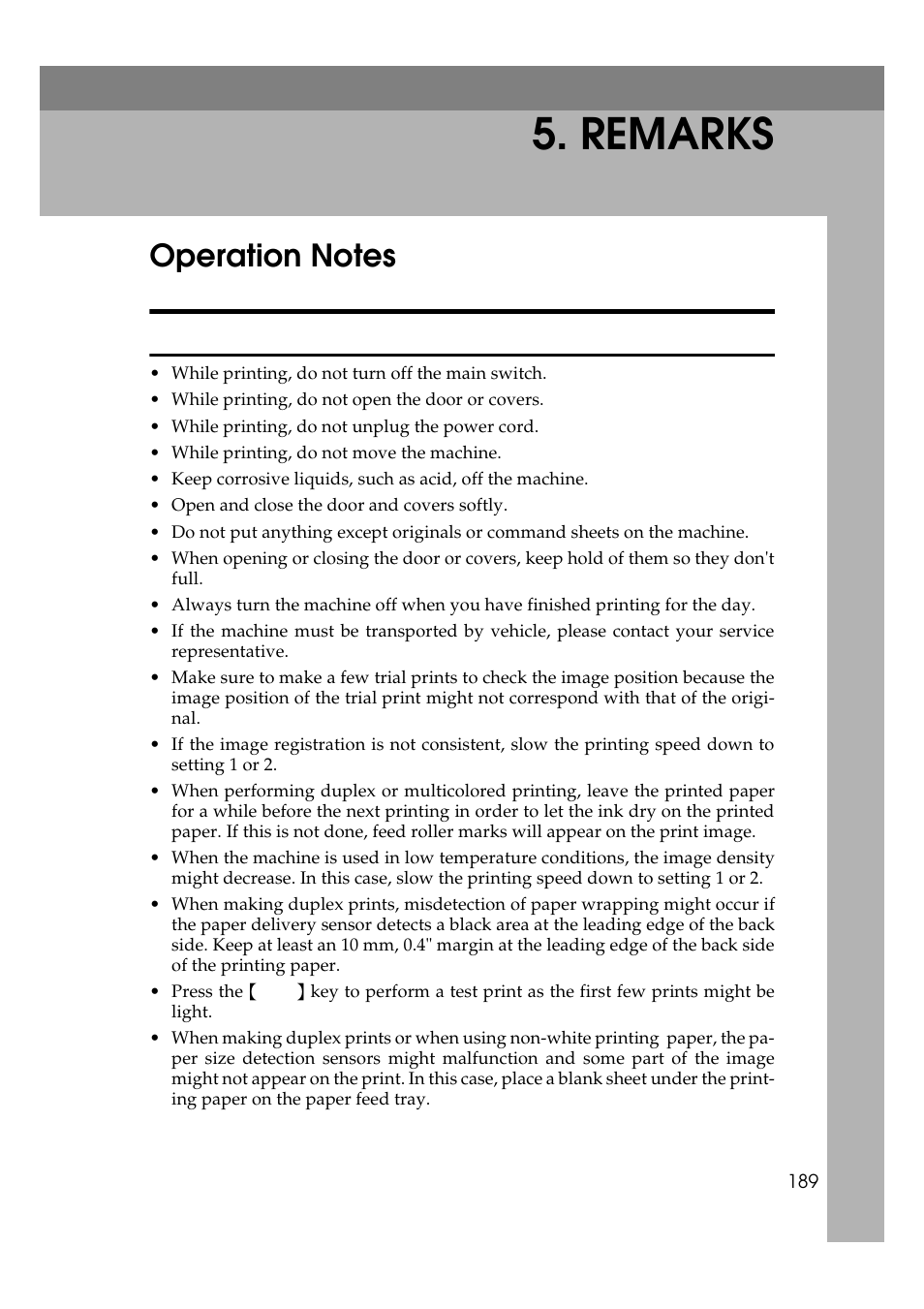 Remarks, Operation notes, General cautions | Savin 5450 User Manual | Page 209 / 230