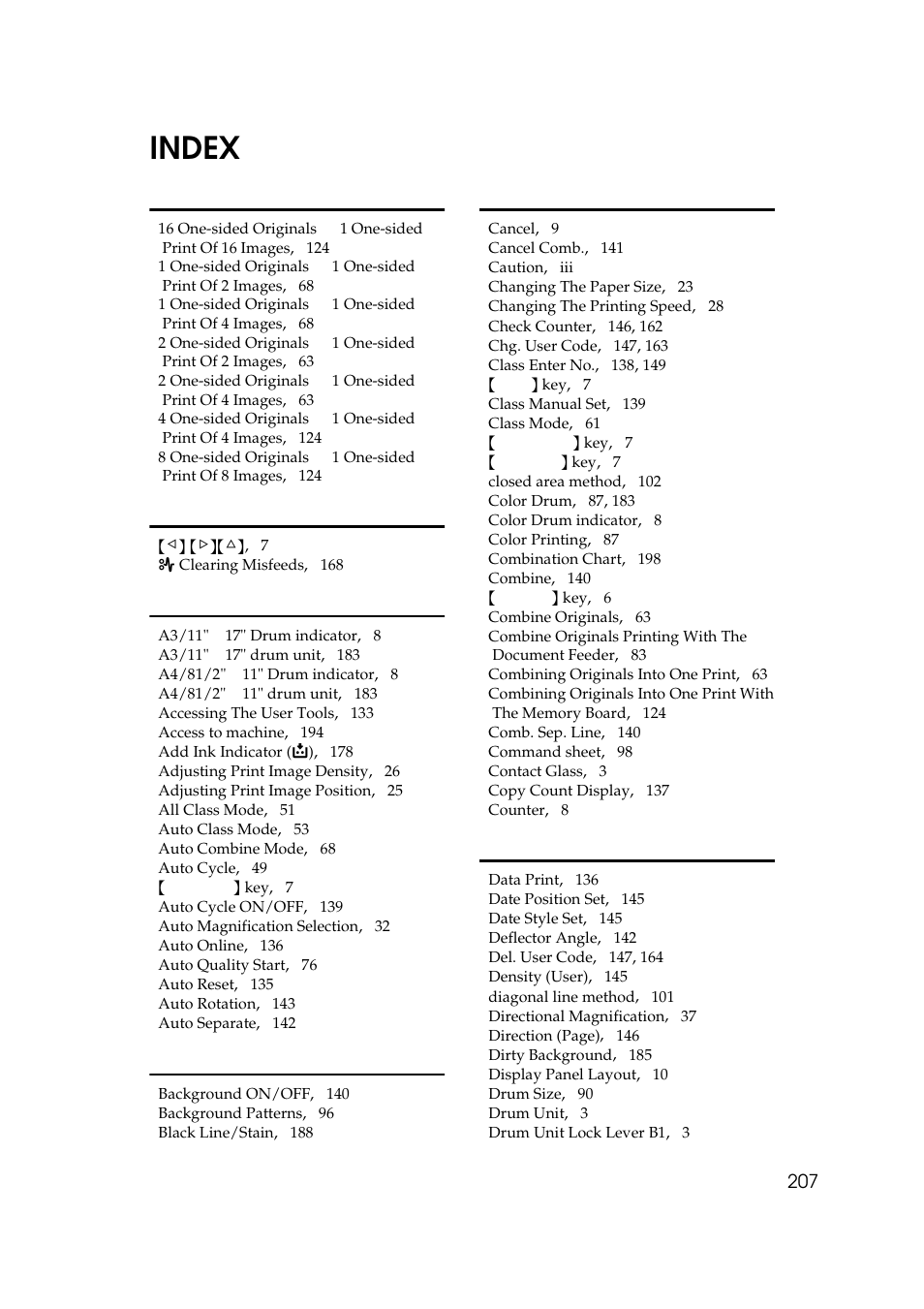 Index, Symbols | Savin 5450 User Manual | Page 227 / 230