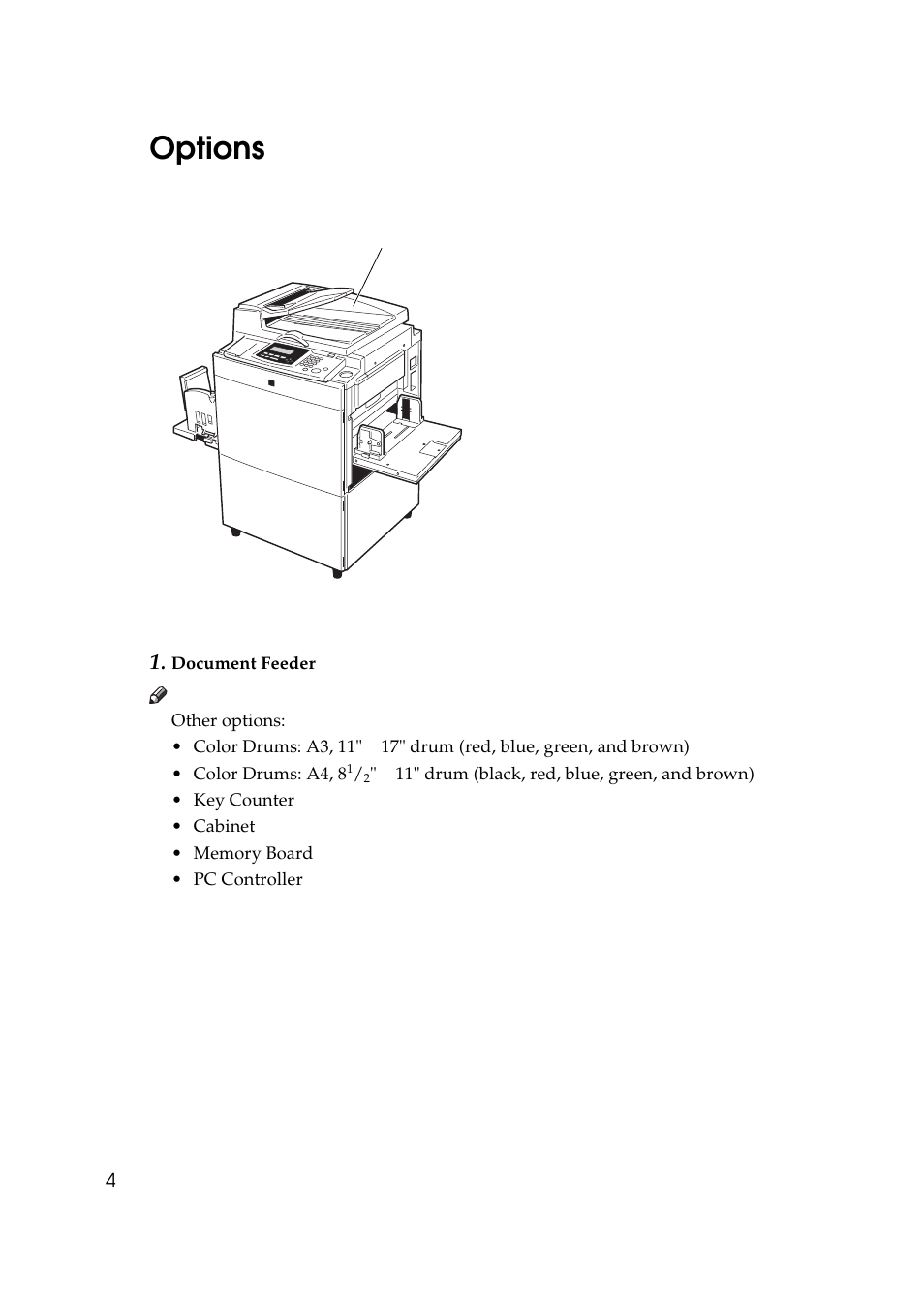 Options | Savin 5450 User Manual | Page 24 / 230