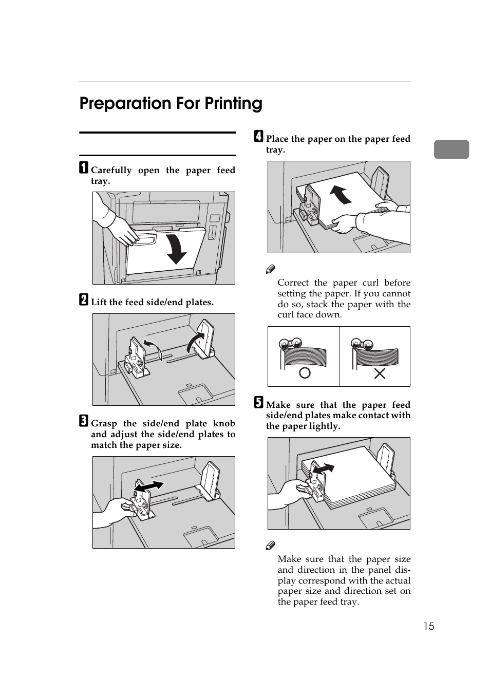 Preparation for printing, Loading paper, 1preparation for printing | Savin 5450 User Manual | Page 35 / 230