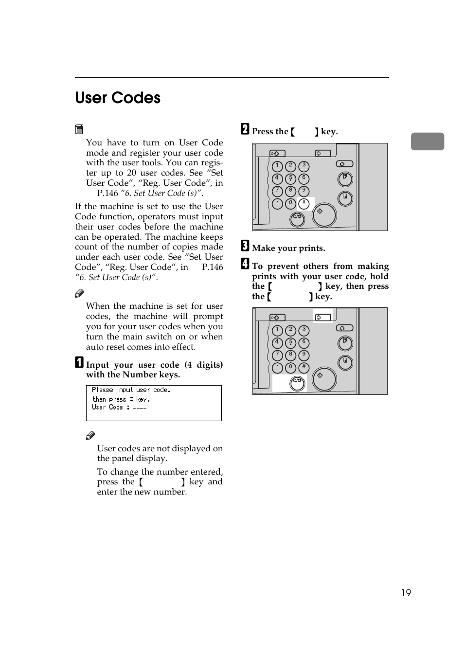 User codes, 1user codes | Savin 5450 User Manual | Page 39 / 230