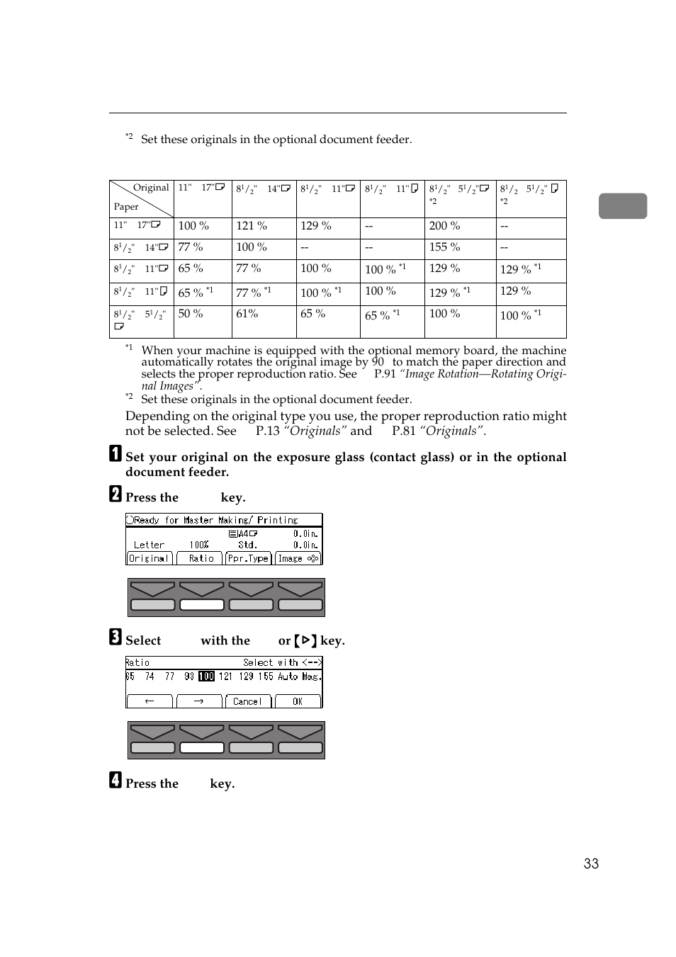 Inch version, Press the [ratio] key, Press the [ok] key | Savin 5450 User Manual | Page 53 / 230