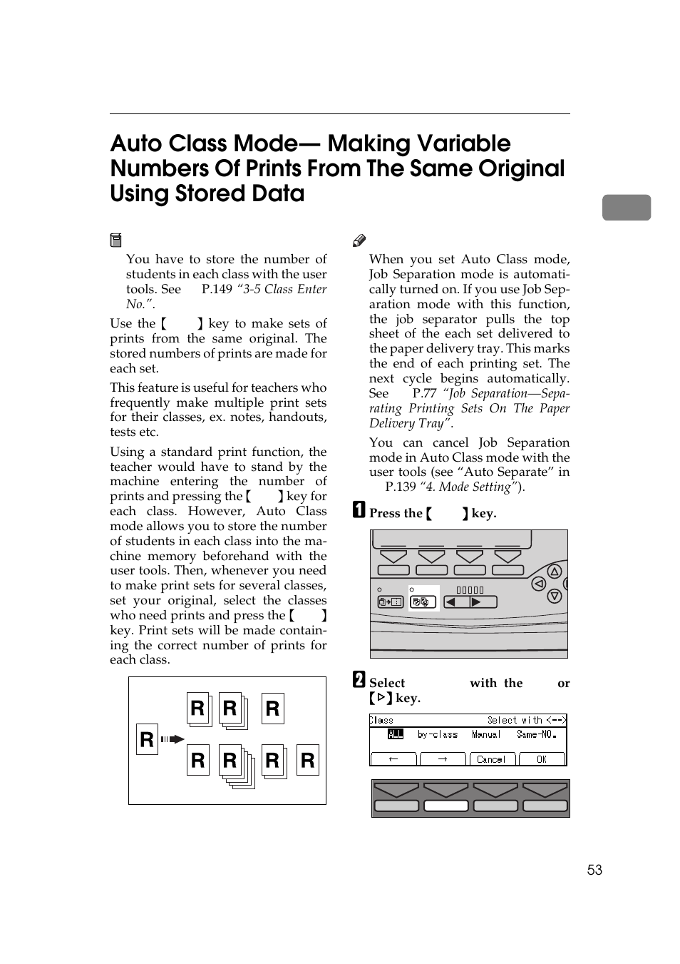 P.53 “auto class mode, P.53 “auto class | Savin 5450 User Manual | Page 73 / 230