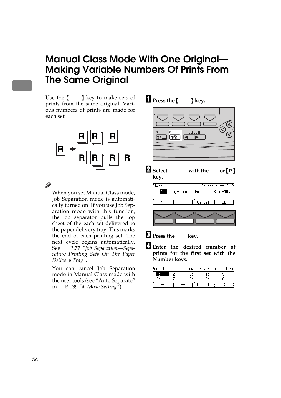 P.56 “manual class mode | Savin 5450 User Manual | Page 76 / 230