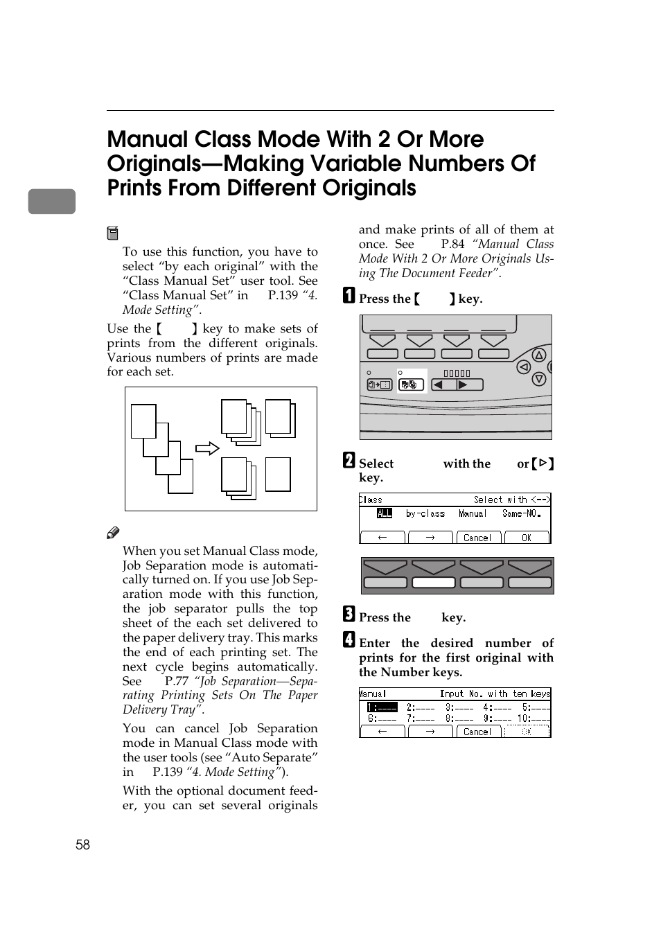 P.58 “manual class mode, Dc b, Ab c d | Savin 5450 User Manual | Page 78 / 230
