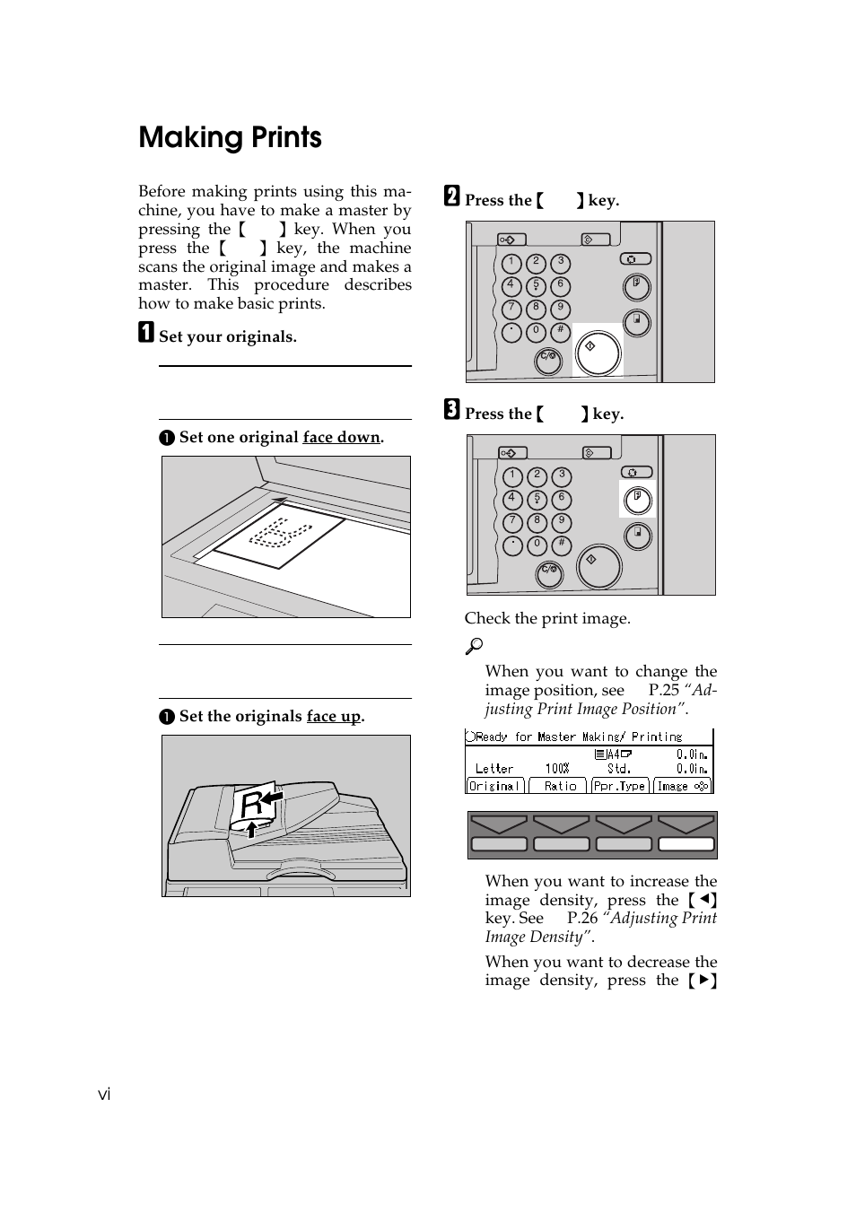 Making prints, Set your originals, A set one original face down | A set the originals face up, Press the {{{{ start }}}} key | Savin 5450 User Manual | Page 8 / 230