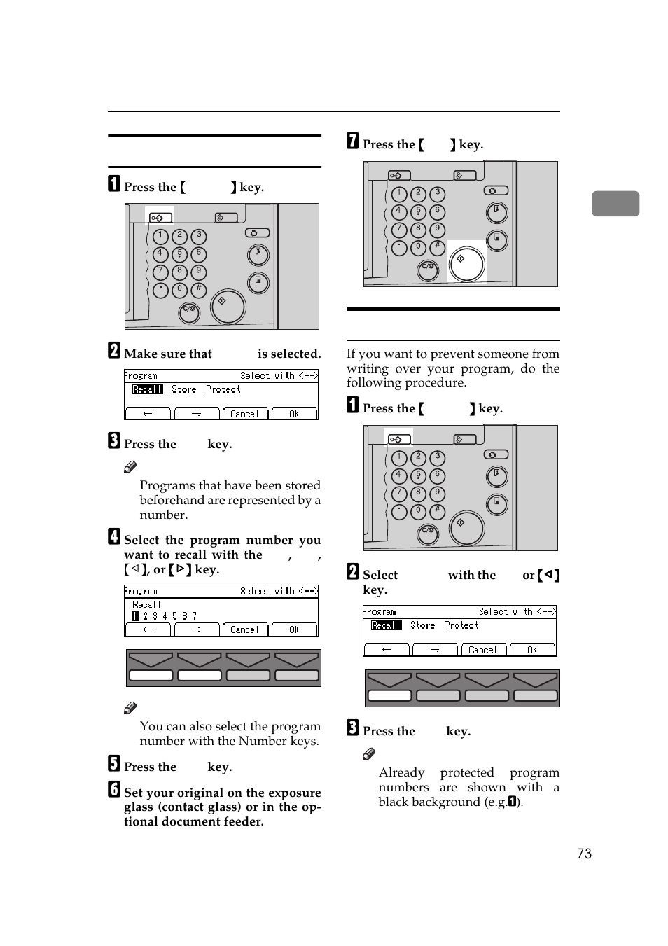 Recalling a program protecting a program, Recalling a program, Protecting a program | Savin 5450 User Manual | Page 93 / 230