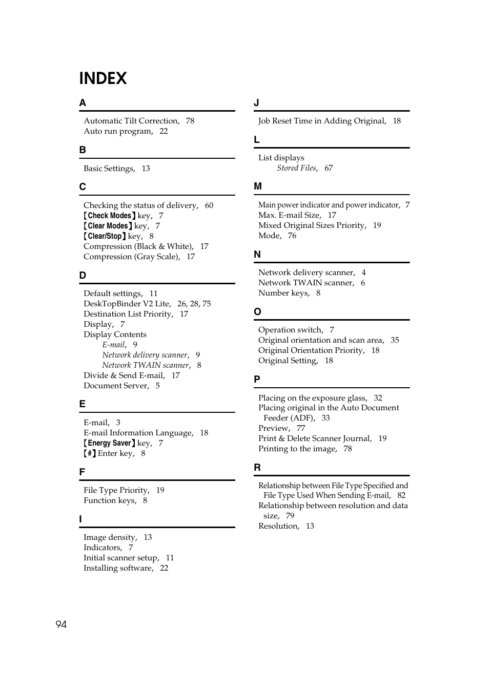 Index | Savin 2045 User Manual | Page 100 / 104
