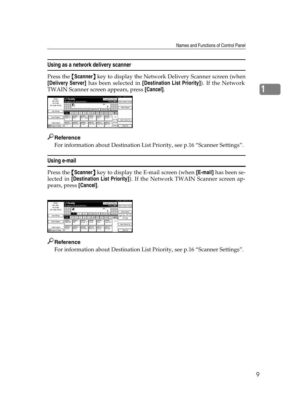 Using as a network delivery scanner, Using e-mail | Savin 2045 User Manual | Page 15 / 104