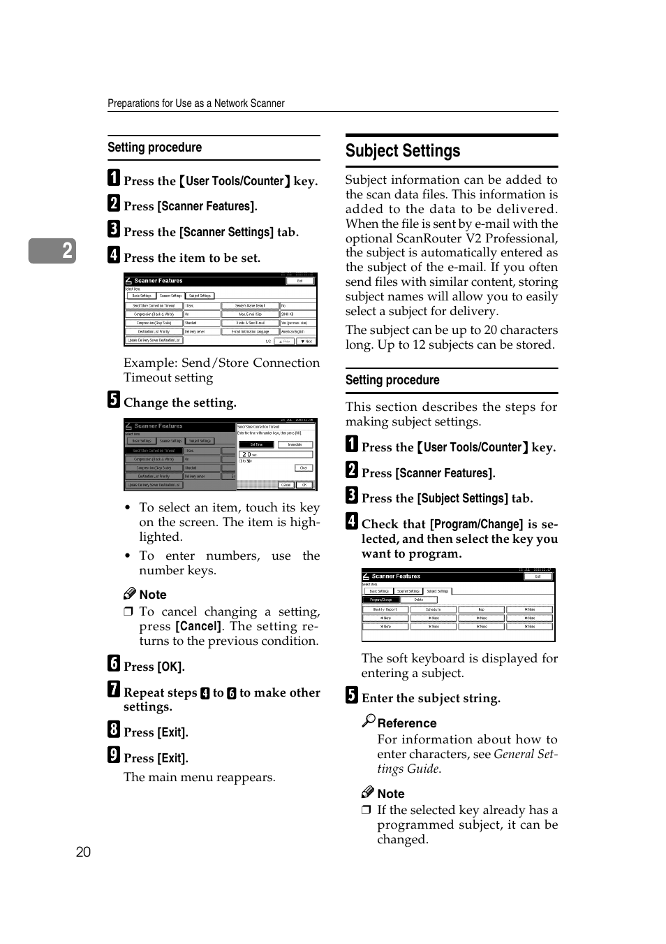 Setting procedure, Subject settings | Savin 2045 User Manual | Page 26 / 104