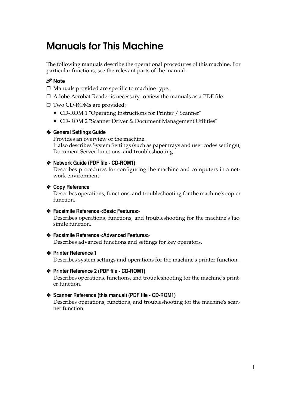 Manuals for this machine | Savin 2045 User Manual | Page 3 / 104