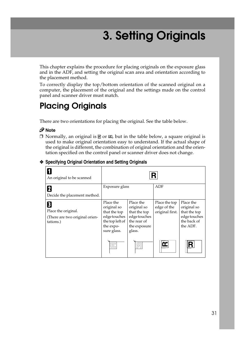  setting originals, Placing originals, Setting originals | Savin 2045 User Manual | Page 37 / 104