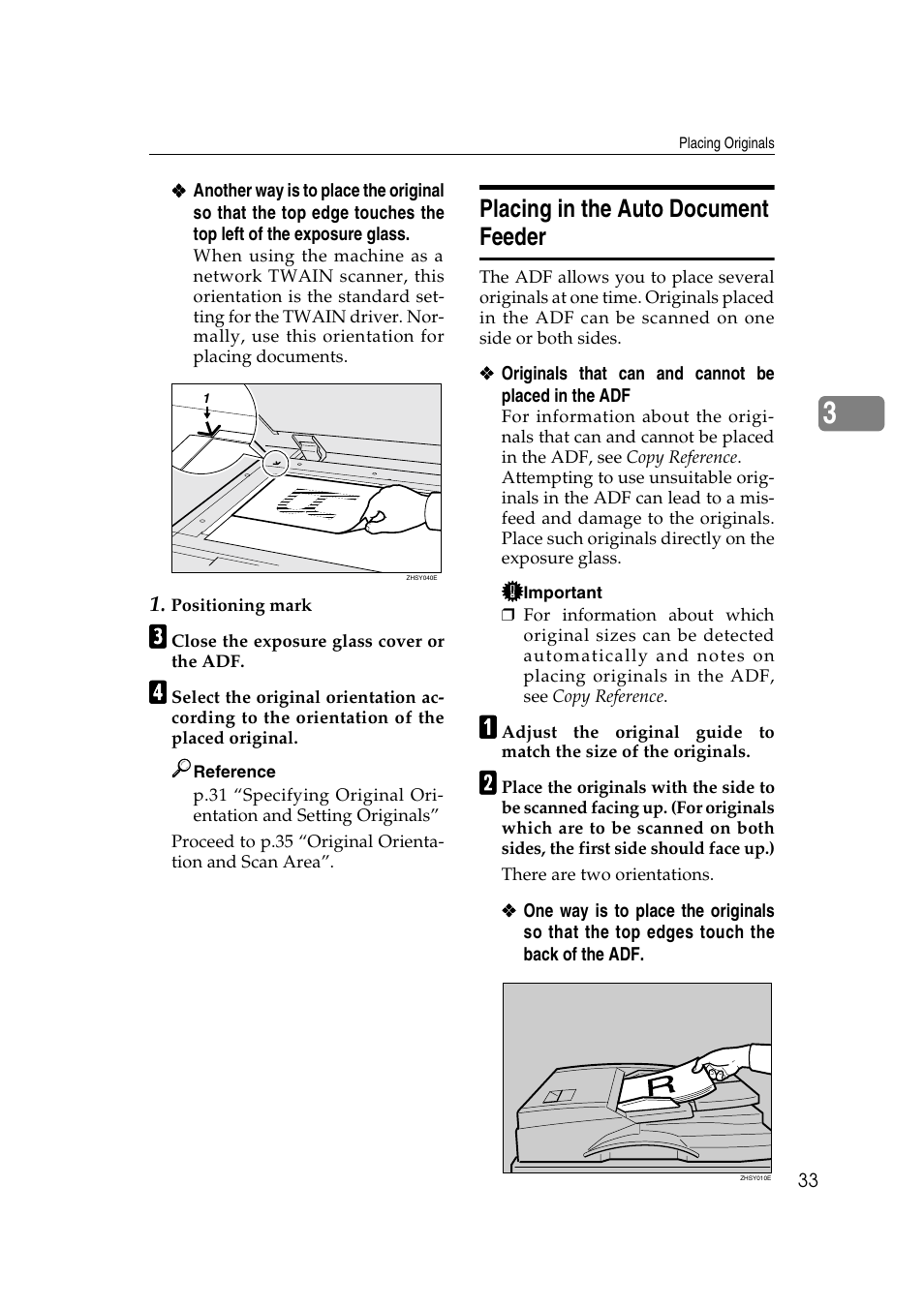 Placing in the auto document feeder | Savin 2045 User Manual | Page 39 / 104