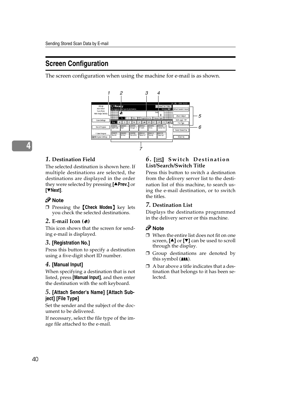 Screen configuration | Savin 2045 User Manual | Page 46 / 104
