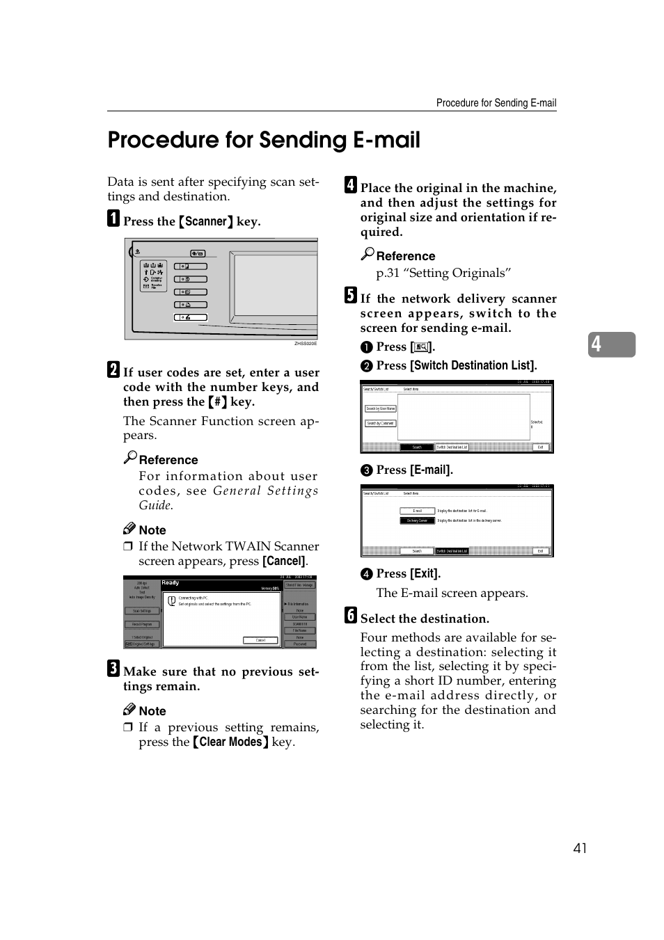 Procedure for sending e-mail, P.41 “procedure for sending e- mail, 4procedure for sending e-mail | Savin 2045 User Manual | Page 47 / 104