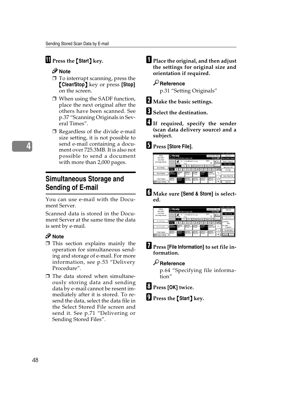 Simultaneous storage and sending of e-mail | Savin 2045 User Manual | Page 54 / 104