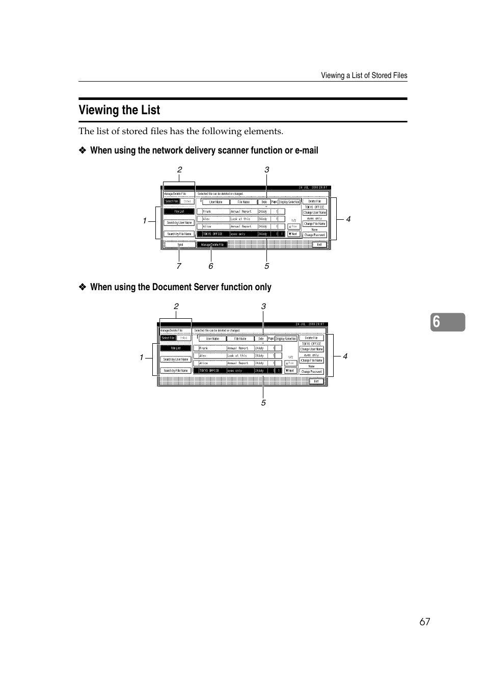 Viewing the list | Savin 2045 User Manual | Page 73 / 104