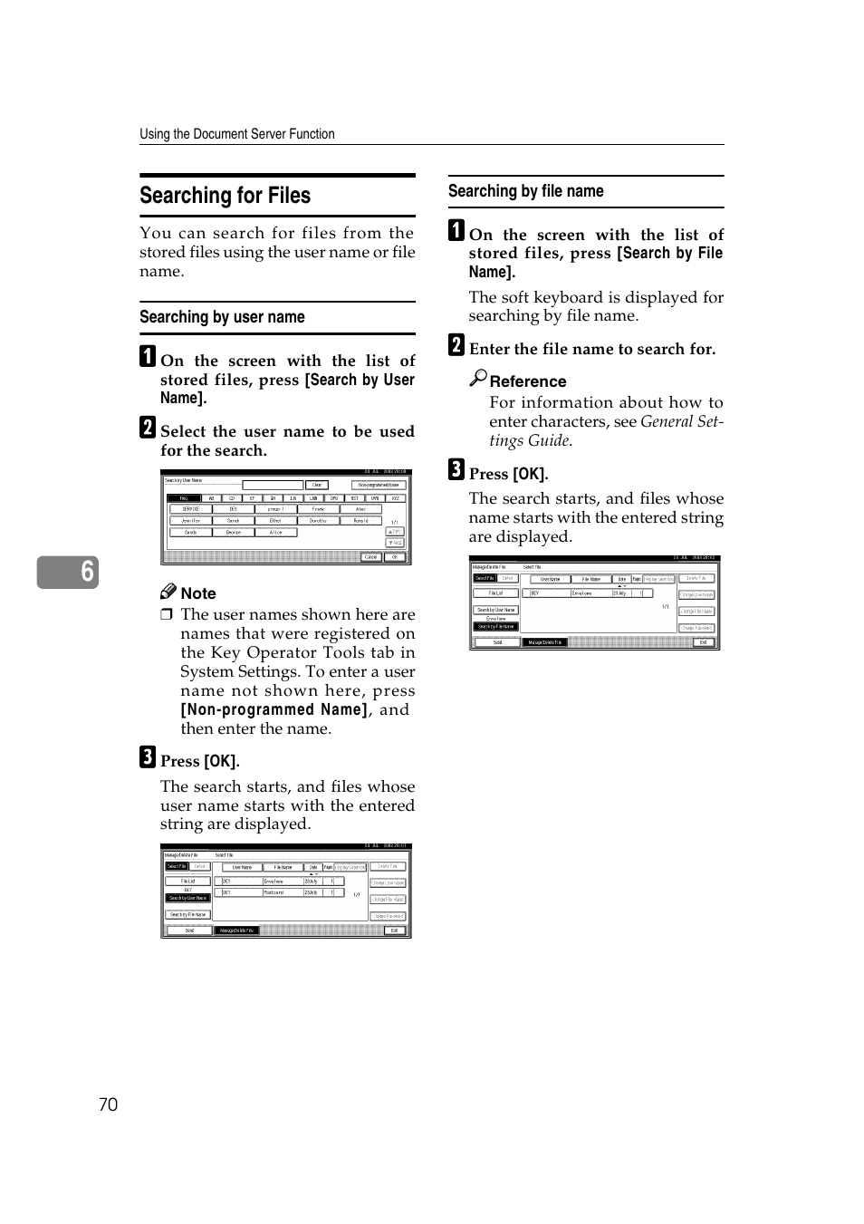 Searching for files, Searching by user name, Searching by file name | Savin 2045 User Manual | Page 76 / 104