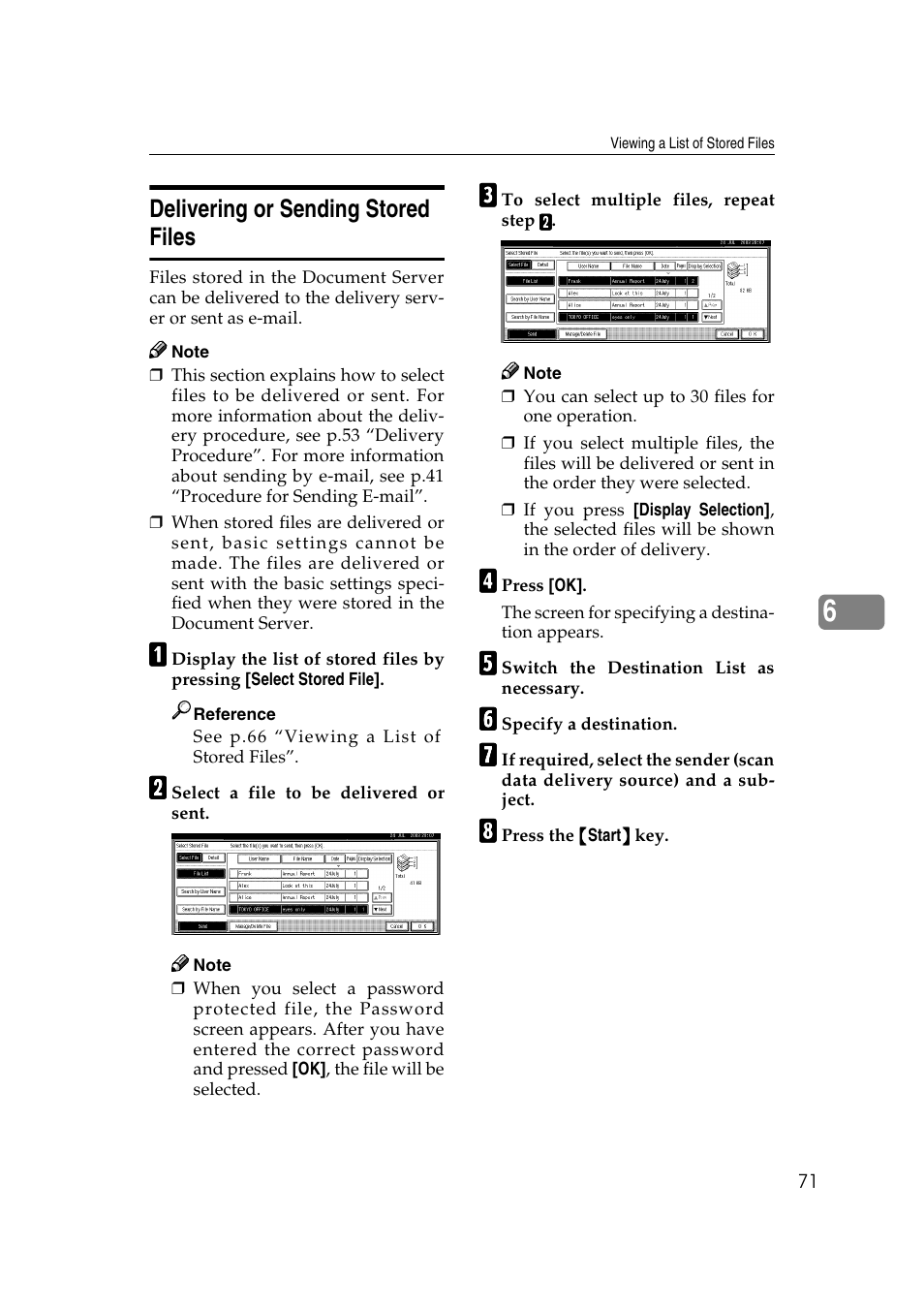 Delivering or sending stored files, P.71 “delivering or sending stored files | Savin 2045 User Manual | Page 77 / 104