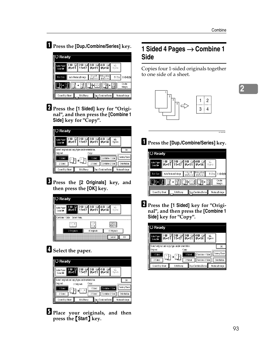 1 sided 4 pages → → → → combine 1 side | Savin 2712 User Manual | Page 104 / 163