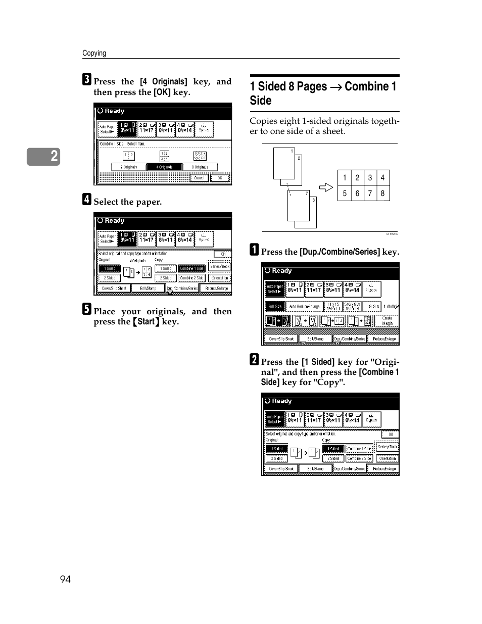 1 sided 8 pages → → → → combine 1 side | Savin 2712 User Manual | Page 105 / 163