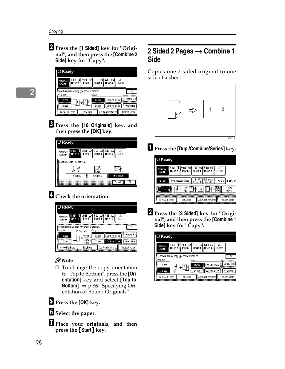 2 sided 2 pages → → → → combine 1 side | Savin 2712 User Manual | Page 109 / 163