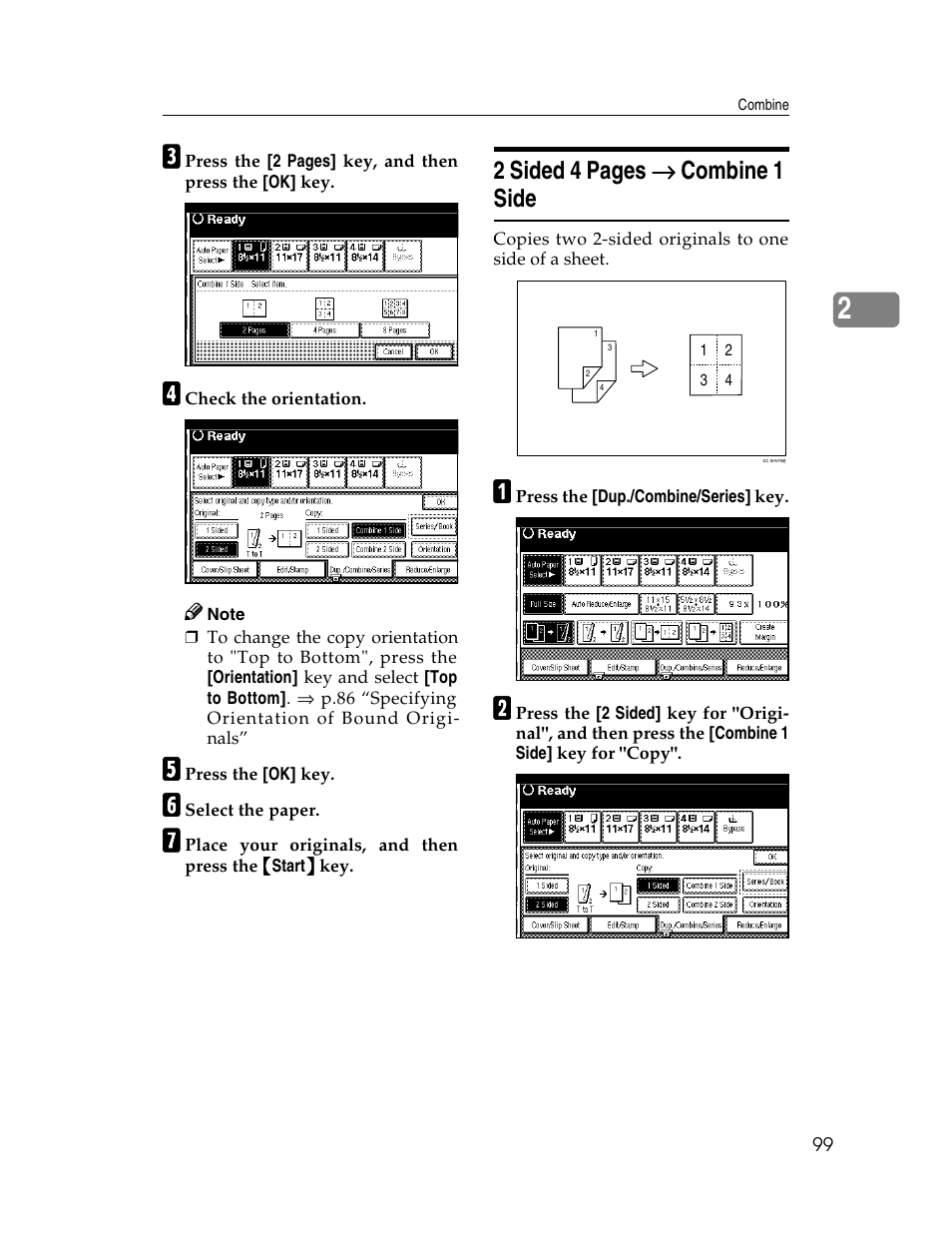 2 sided 4 pages → → → → combine 1 side | Savin 2712 User Manual | Page 110 / 163