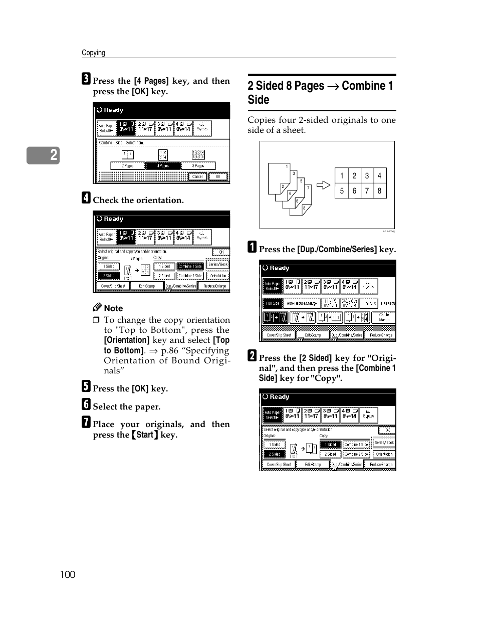 2 sided 8 pages → → → → combine 1 side | Savin 2712 User Manual | Page 111 / 163