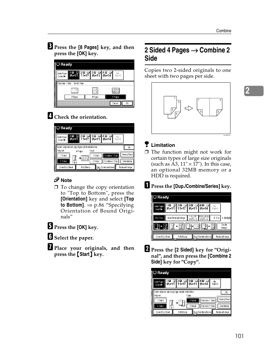 2 sided 4 pages → → → → combine 2 side | Savin 2712 User Manual | Page 112 / 163