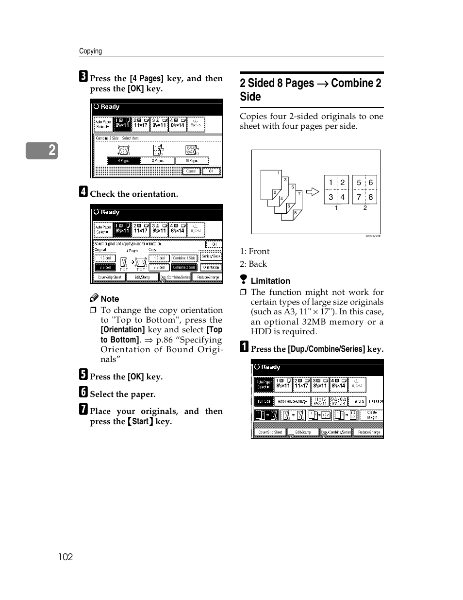 2 sided 8 pages → → → → combine 2 side | Savin 2712 User Manual | Page 113 / 163