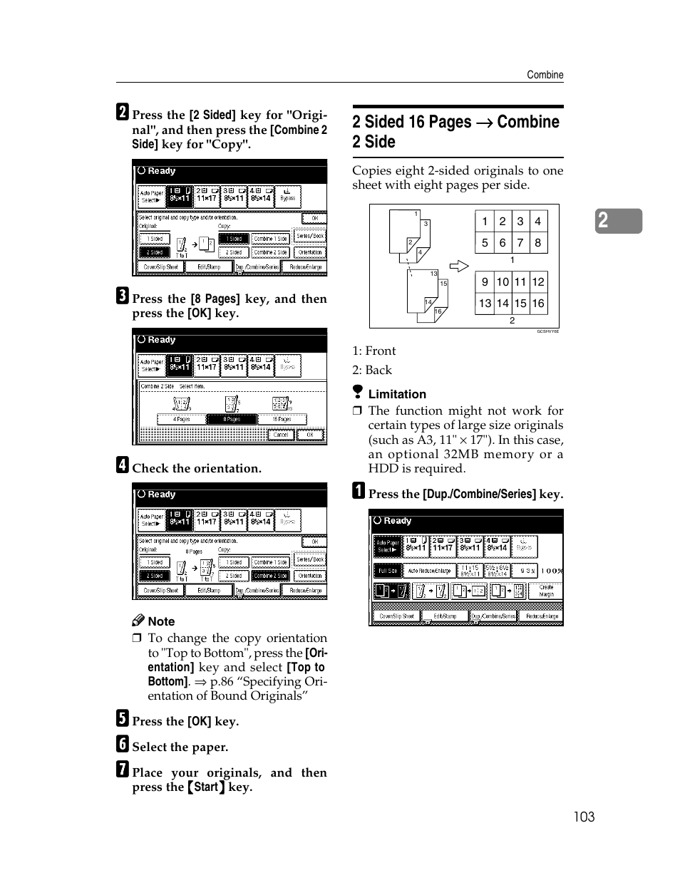 2 sided 16 pages → → → → combine 2 side | Savin 2712 User Manual | Page 114 / 163