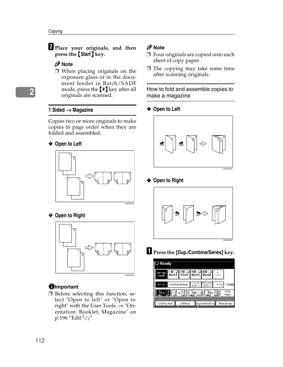 1 sided → → → → magazine, Open to left ❖ ❖ ❖ ❖ open to right | Savin 2712 User Manual | Page 123 / 163