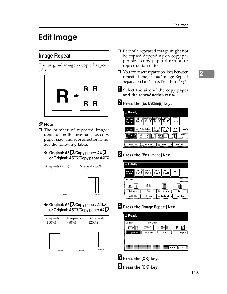 2edit image, Image repeat | Savin 2712 User Manual | Page 126 / 163