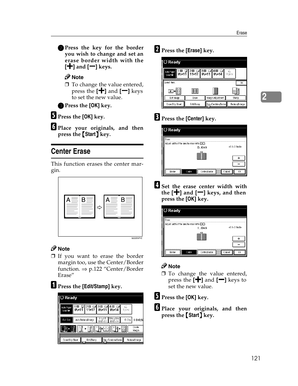 Center erase | Savin 2712 User Manual | Page 132 / 163